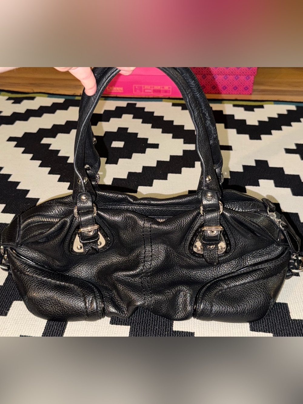 Black Leather Shoulder Satchel - Women's Handbag